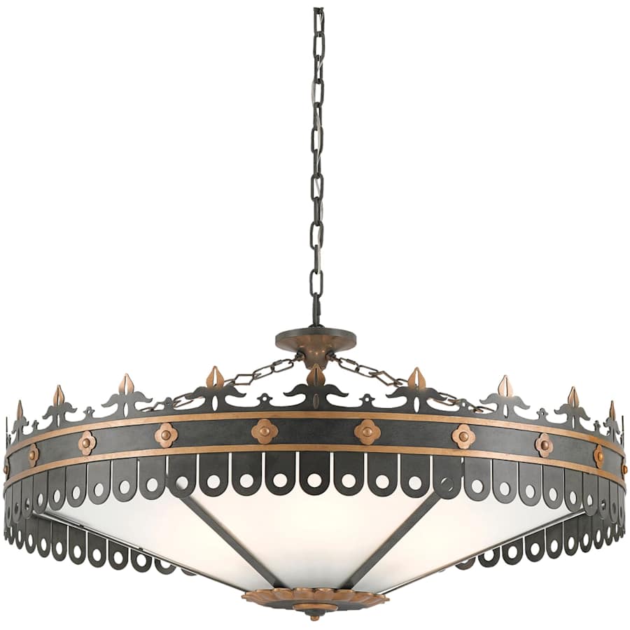 Currey and Company Berkeley 6 Light 40" Wide Wrought Iron Chandelier with Acrylic Shade