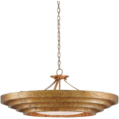Currey and Company Belle 3 Light 36" Wide Wrought Iron Pendant with Glass Shade