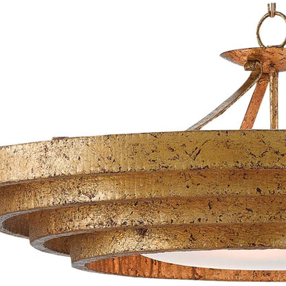 Currey and Company Belle 3 Light 36" Wide Wrought Iron Pendant with Glass Shade