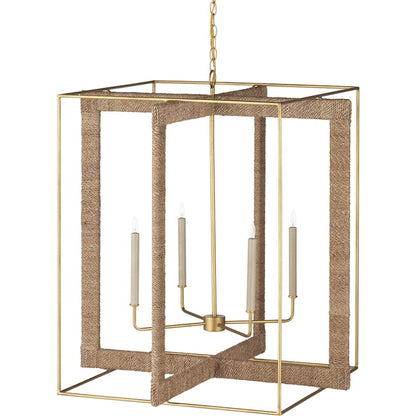 Currey and Company Purebred 4 Light 32-1/4" Wide Cage Chandelier with Decorative Rope Design