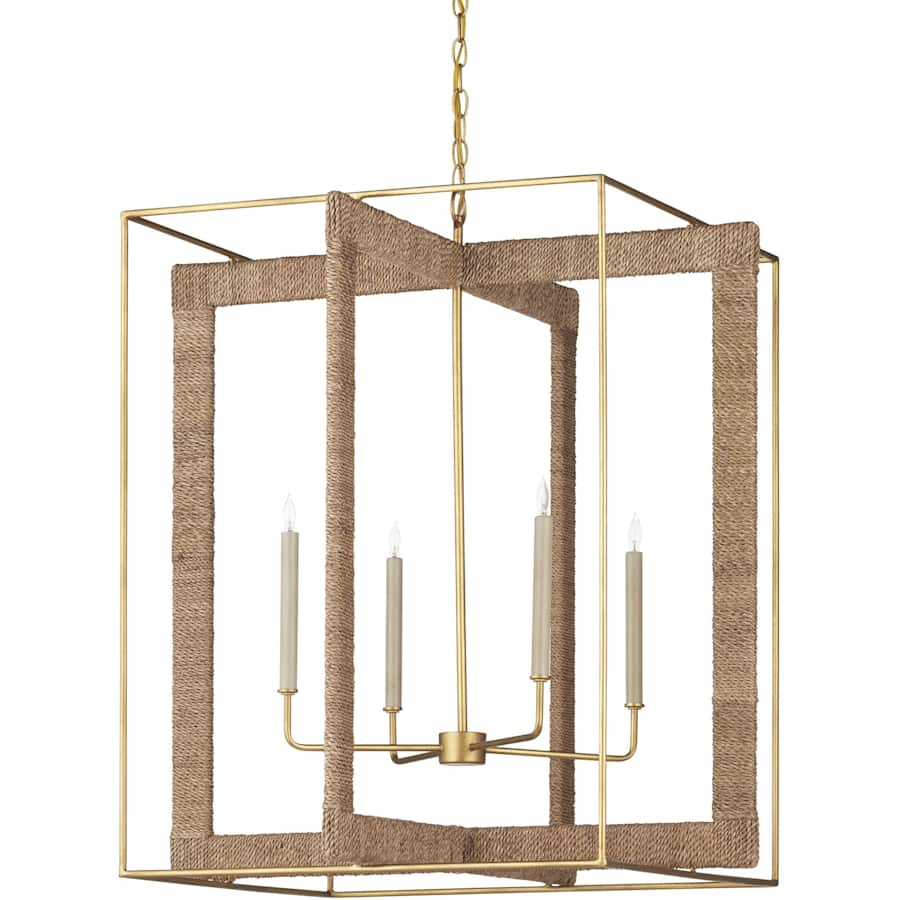 Currey and Company Purebred 4 Light 32-1/4" Wide Cage Chandelier with Decorative Rope Design