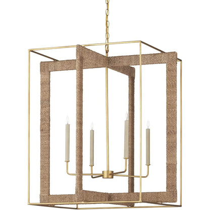 Currey and Company Purebred 4 Light 32-1/4" Wide Cage Chandelier with Decorative Rope Design