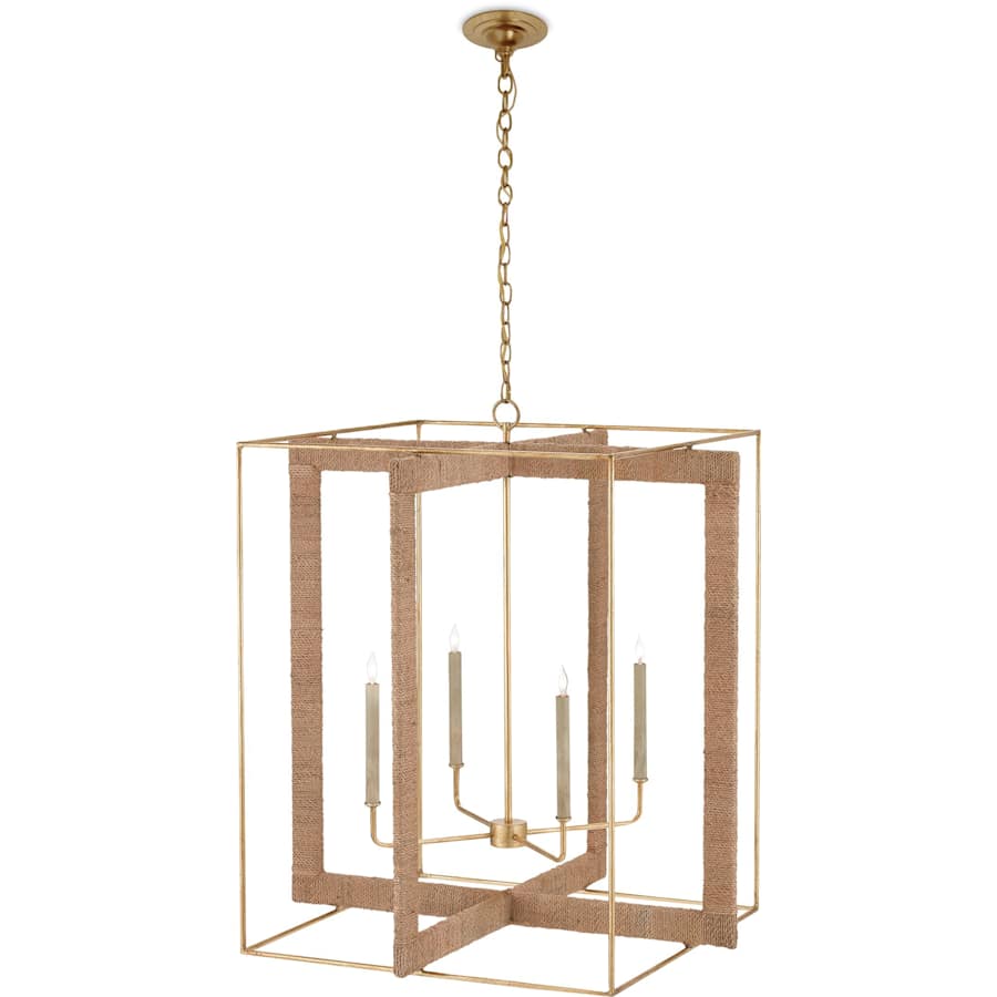 Currey and Company Purebred 4 Light 32-1/4" Wide Cage Chandelier with Decorative Rope Design