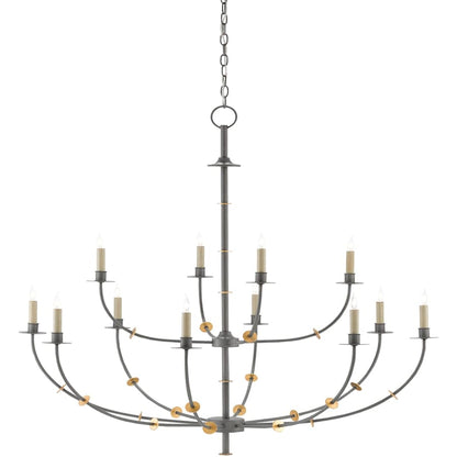 Currey and Company Balladier 12 Light 46" Wide Wrought Iron Chandelier