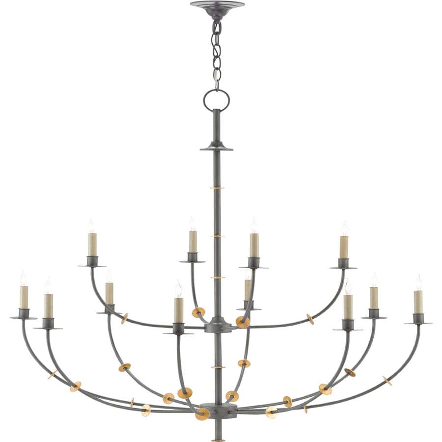 Currey and Company Balladier 12 Light 46" Wide Wrought Iron Chandelier