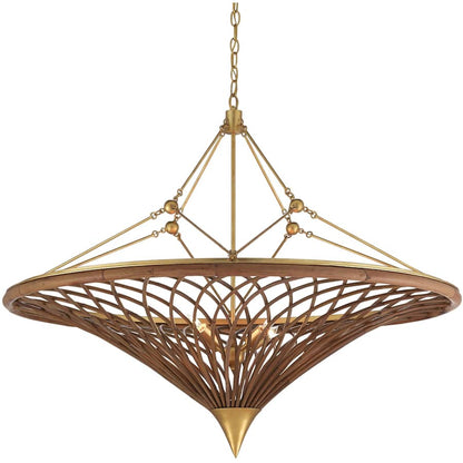 Currey and Company Gaborone 4 Light 40" Wide Wrought Iron Chandelier with Wicker Shade