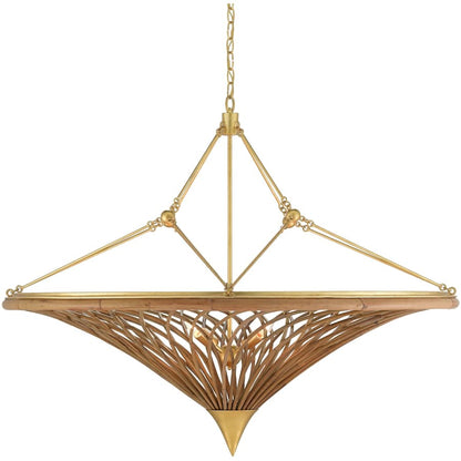 Currey and Company Gaborone 4 Light 40" Wide Wrought Iron Chandelier with Wicker Shade