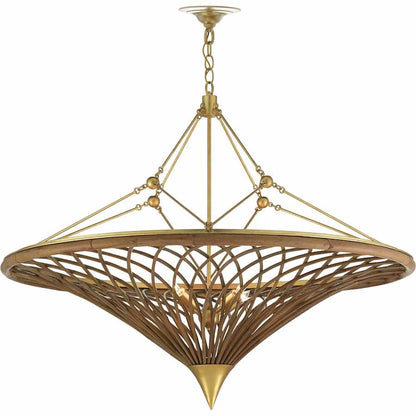 Currey and Company Gaborone 4 Light 40" Wide Wrought Iron Chandelier with Wicker Shade