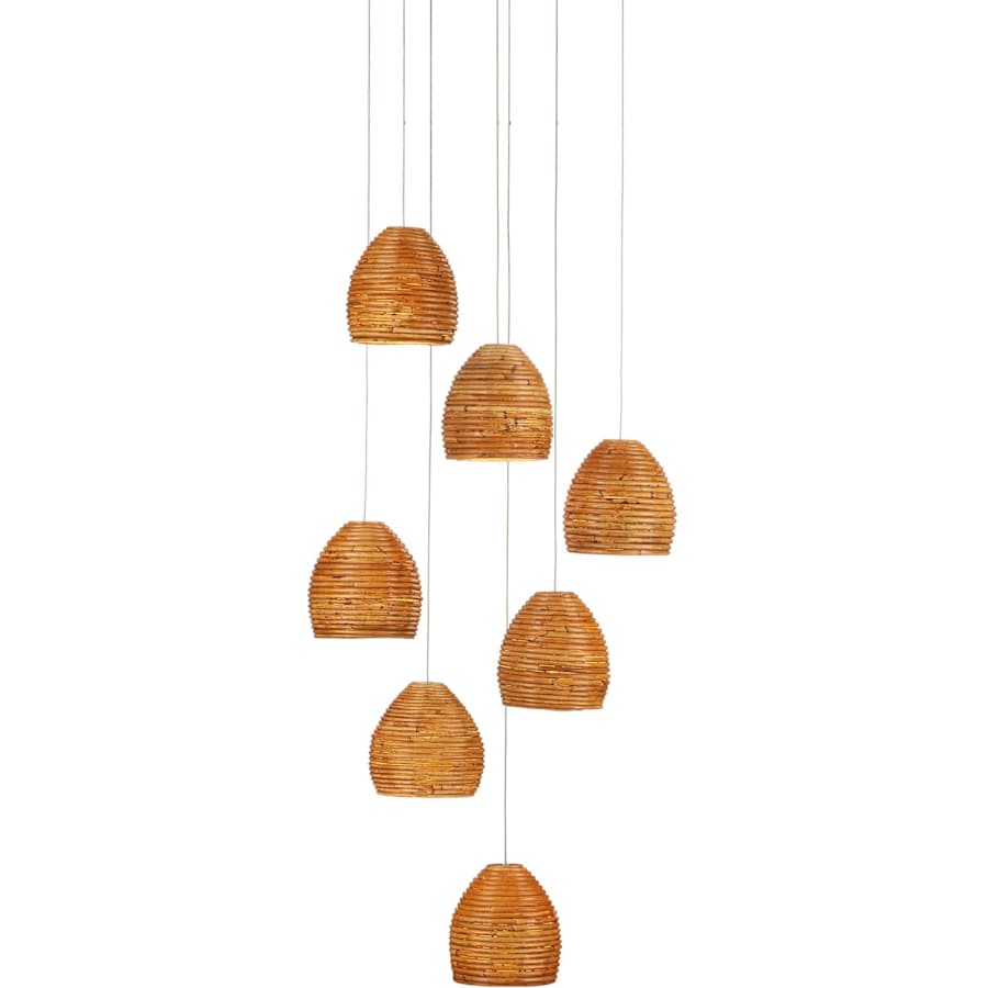 Currey and Company Beehive 7 Light 17" Wide Wood Multi Light Pendant