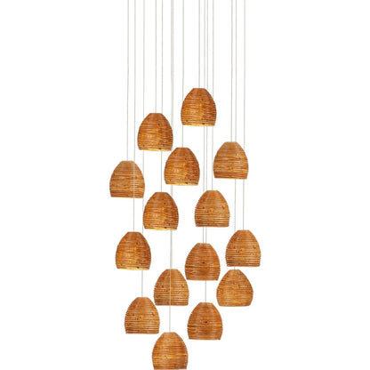 Currey and Company Beehive 15 Light 25" Wide Wood Multi Light Pendant