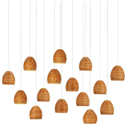 Currey and Company Beehive 15 Light 48" Wide Wood Linear Pendant