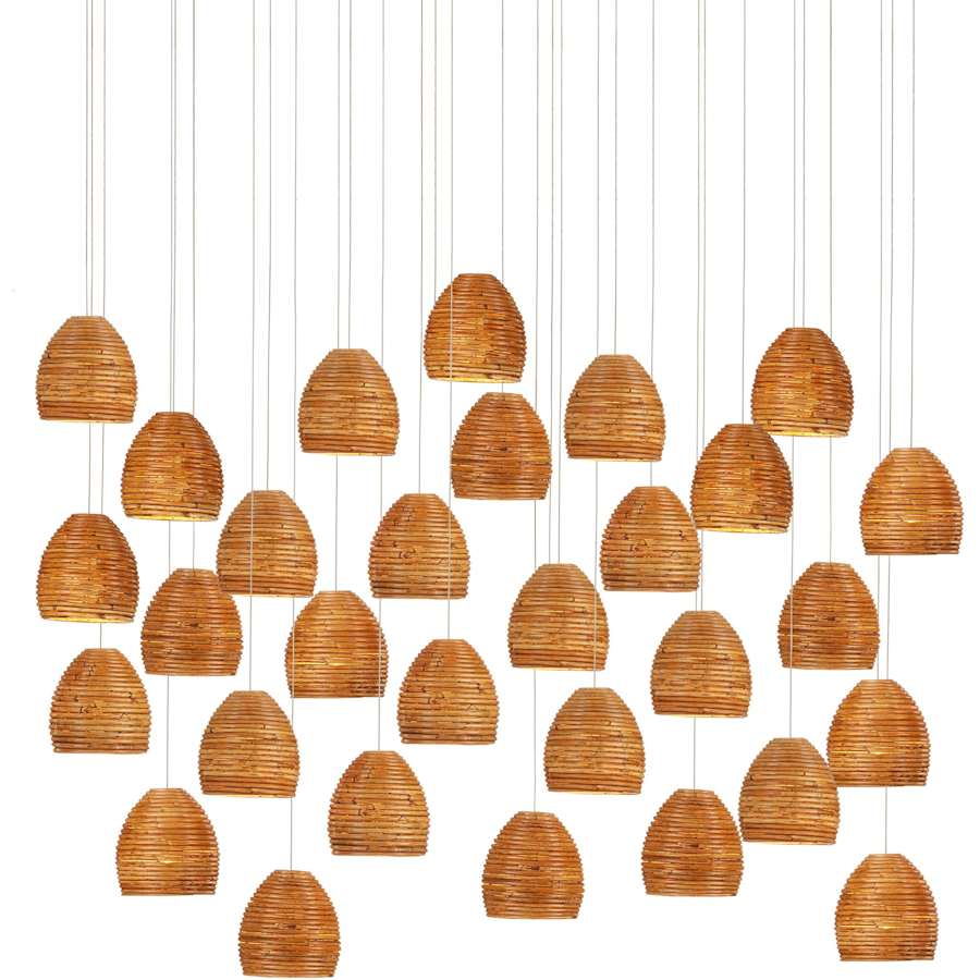 Currey and Company Beehive 30 Light 54" Wide Wood Linear Pendant