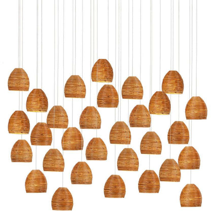 Currey and Company Beehive 30 Light 54" Wide Wood Linear Pendant