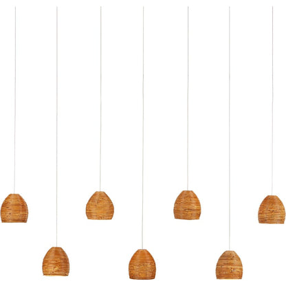 Currey and Company Beehive 7 Light 57" Wide Wood Linear Pendant