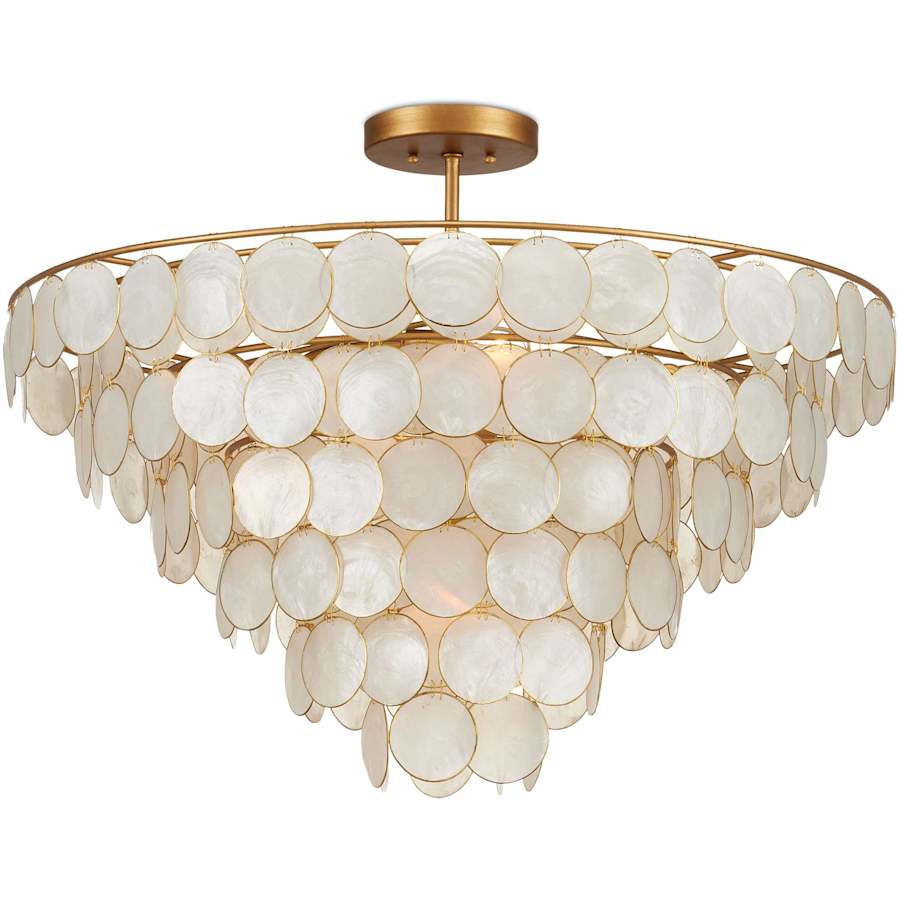 Currey and Company Bon Vivant 5 Light 30" Wide Wrought Iron Waterfall Chandelier with Hanging Capiz Shells