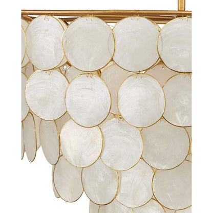 Currey and Company Bon Vivant 5 Light 30" Wide Wrought Iron Waterfall Chandelier with Hanging Capiz Shells