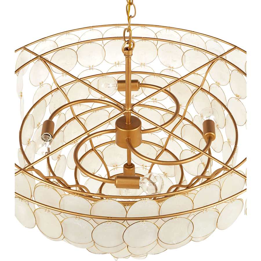 Currey and Company Bon Vivant 5 Light 30" Wide Wrought Iron Waterfall Chandelier with Hanging Capiz Shells