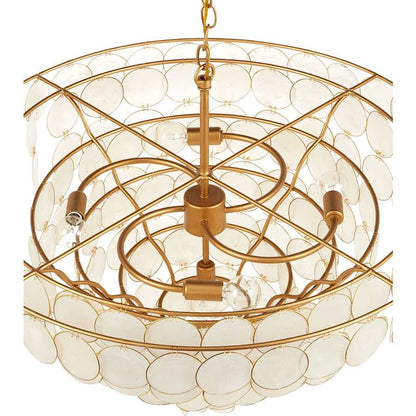 Currey and Company Bon Vivant 5 Light 30" Wide Wrought Iron Waterfall Chandelier with Hanging Capiz Shells