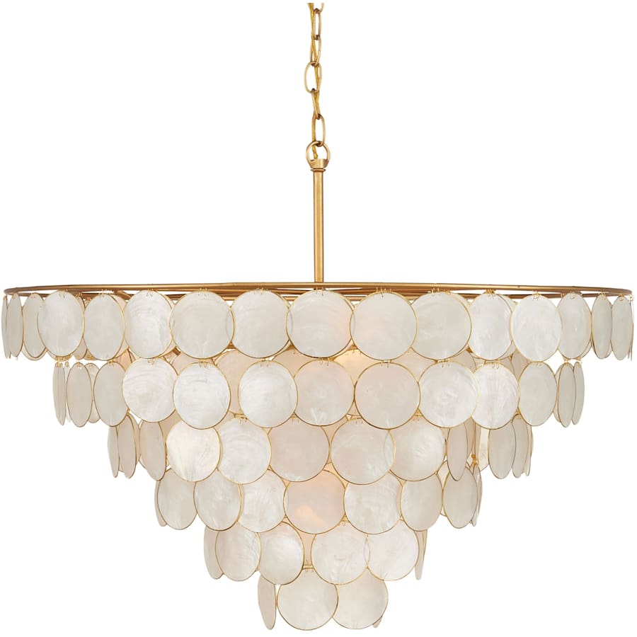 Currey and Company Bon Vivant 5 Light 30" Wide Wrought Iron Waterfall Chandelier with Hanging Capiz Shells