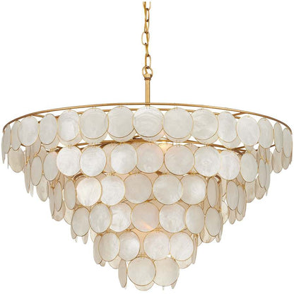Currey and Company Bon Vivant 5 Light 30" Wide Wrought Iron Waterfall Chandelier with Hanging Capiz Shells
