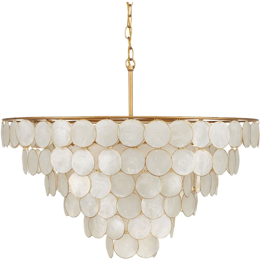 Currey and Company Bon Vivant 5 Light 30" Wide Wrought Iron Waterfall Chandelier with Hanging Capiz Shells