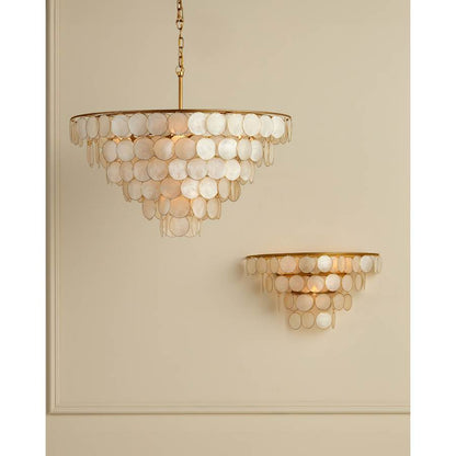 Currey and Company Bon Vivant 5 Light 30" Wide Wrought Iron Waterfall Chandelier with Hanging Capiz Shells