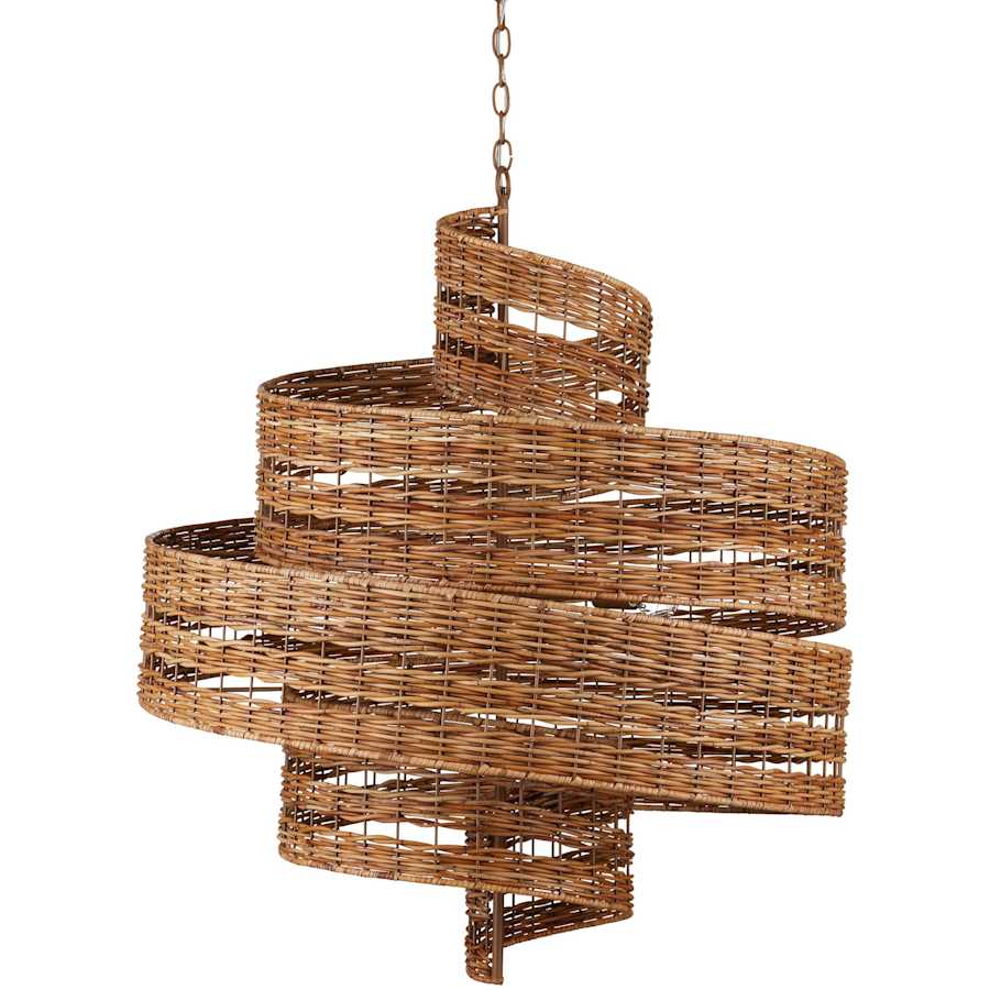 Currey and Company Saisei 5 Light 32" Wide Wrought Iron Abstract Chandelier with Woven Rattan Shade