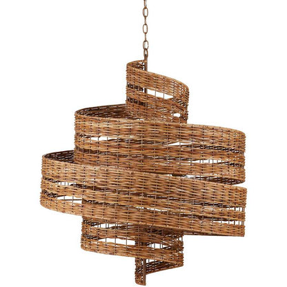 Currey and Company Saisei 5 Light 32" Wide Wrought Iron Abstract Chandelier with Woven Rattan Shade