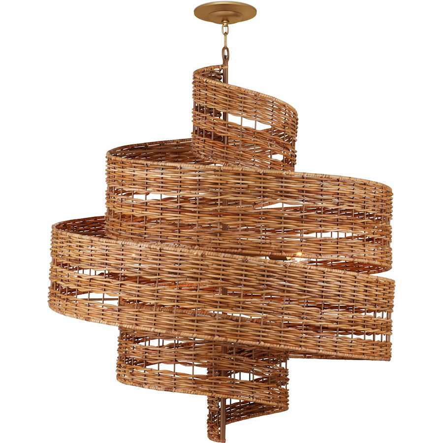 Currey and Company Saisei 5 Light 32" Wide Wrought Iron Abstract Chandelier with Woven Rattan Shade