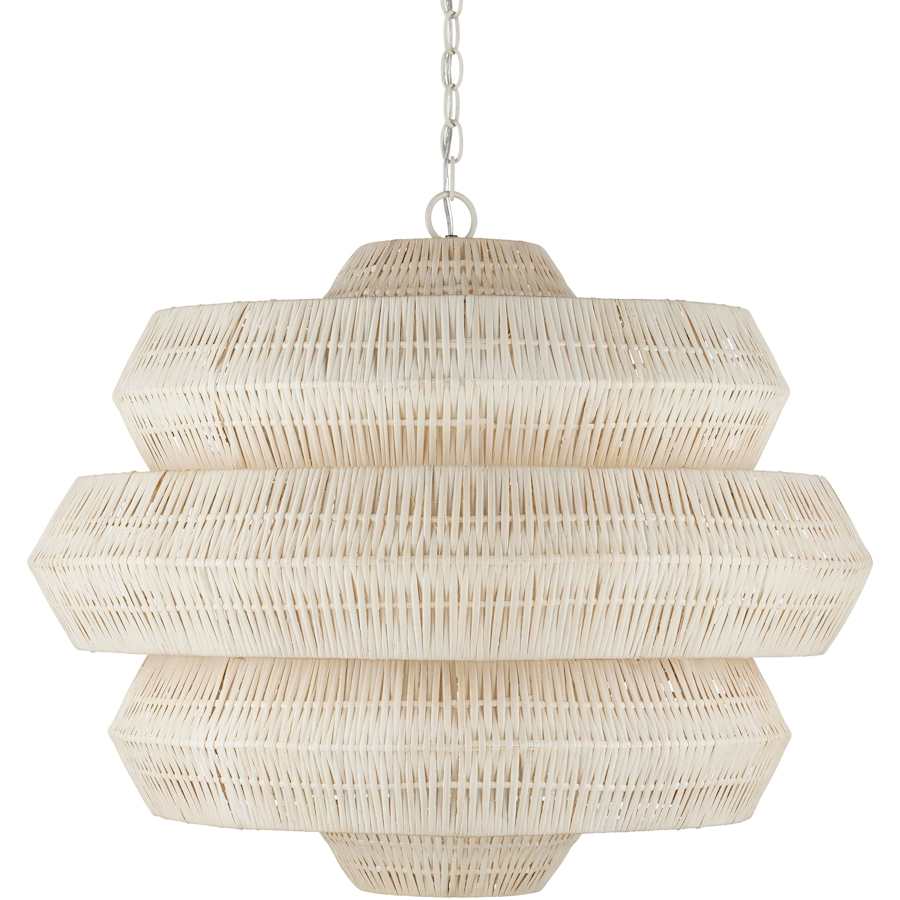 Currey and Company Antibes 9 Light 30" Wide Wrought Iron Abstract Chandelier with Woven Rattan Shade