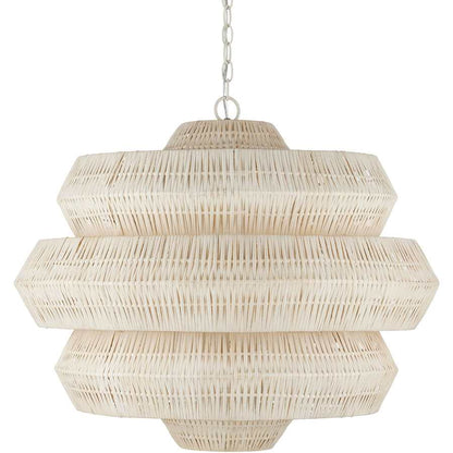 Currey and Company Antibes 9 Light 30" Wide Wrought Iron Abstract Chandelier with Woven Rattan Shade