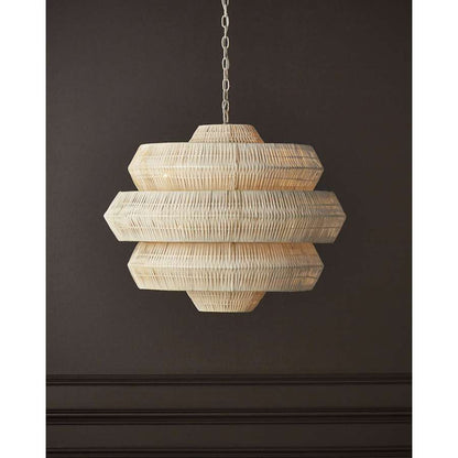 Currey and Company Antibes 9 Light 30" Wide Wrought Iron Abstract Chandelier with Woven Rattan Shade