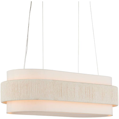 Currey and Company Monreale 5 Light 40" Wide Wrought Iron Linear Chandelier with Shantung Shade