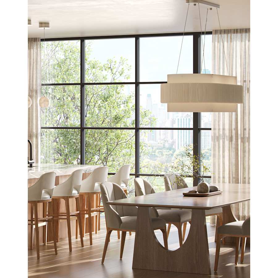 Currey and Company Monreale 5 Light 40" Wide Wrought Iron Linear Chandelier with Shantung Shade