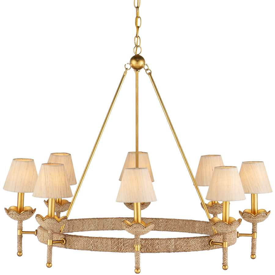 Currey and Company Vichy 8 Light 36" Wide Wrought Iron Ring Chandelier with Fabric Shade