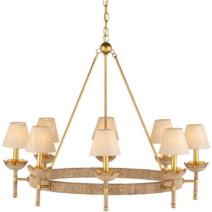 Currey and Company Vichy 8 Light 36" Wide Wrought Iron Ring Chandelier with Fabric Shade
