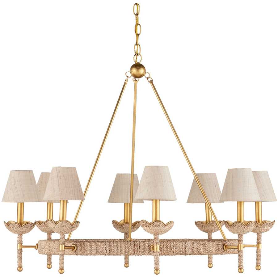 Currey and Company Vichy 8 Light 36" Wide Wrought Iron Ring Chandelier with Fabric Shade