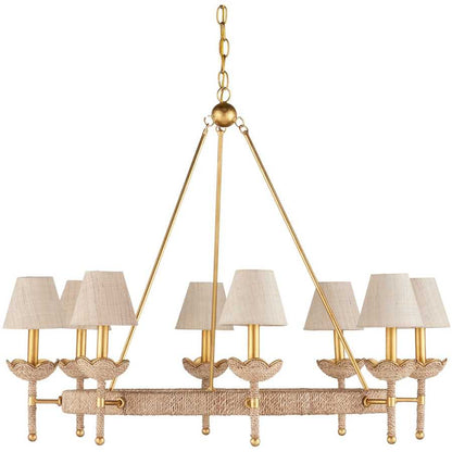 Currey and Company Vichy 8 Light 36" Wide Wrought Iron Ring Chandelier with Fabric Shade
