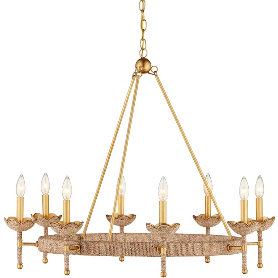 Currey and Company Vichy 8 Light 36" Wide Wrought Iron Ring Chandelier with Fabric Shade