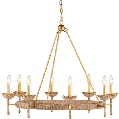 Currey and Company Vichy 8 Light 36" Wide Wrought Iron Ring Chandelier with Fabric Shade
