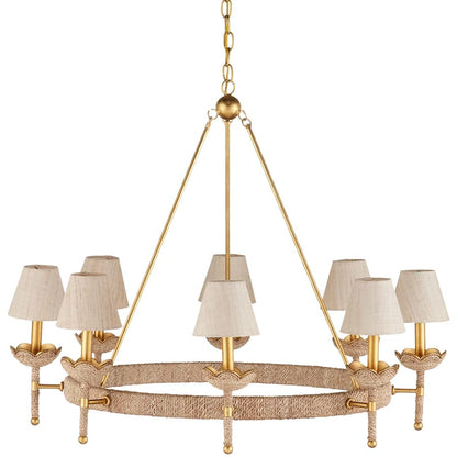 Currey and Company Vichy 8 Light 36" Wide Wrought Iron Ring Chandelier with Fabric Shade