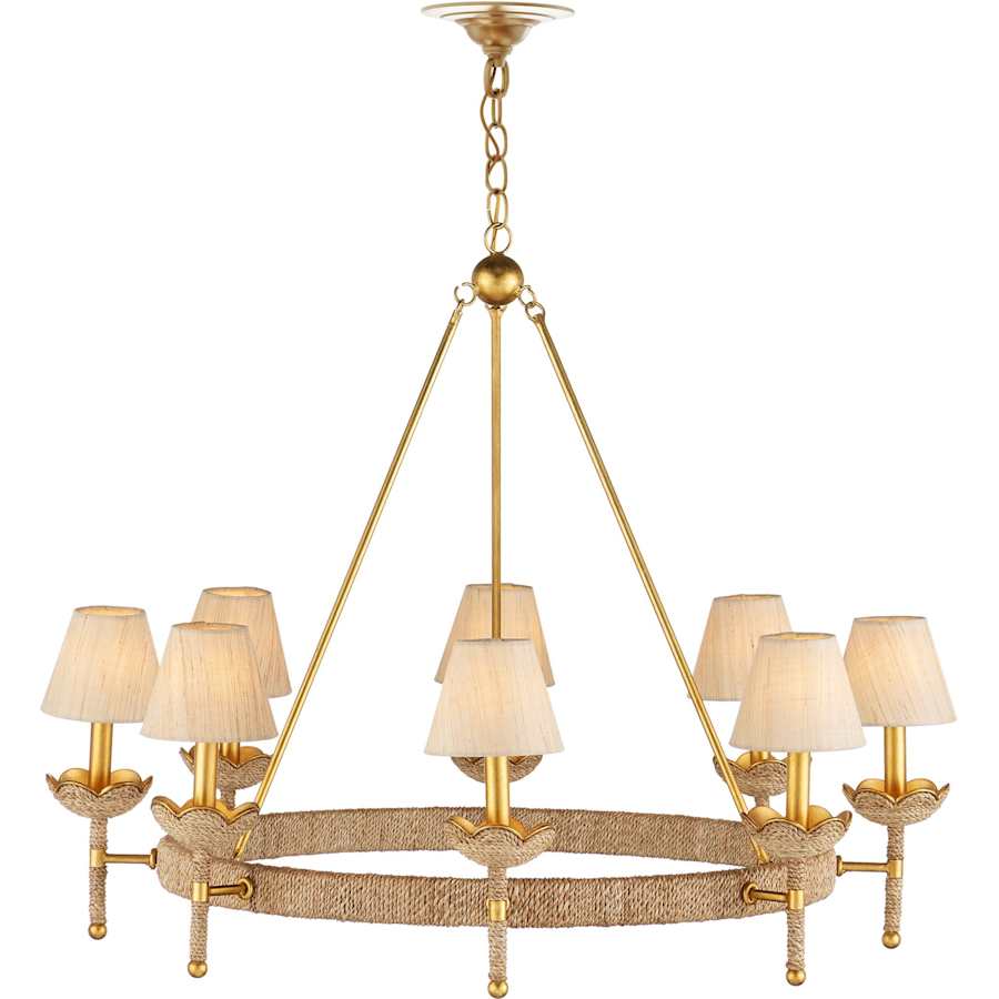 Currey and Company Vichy 8 Light 36" Wide Wrought Iron Ring Chandelier with Fabric Shade