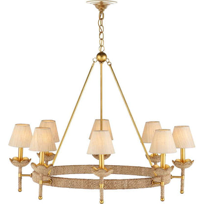 Currey and Company Vichy 8 Light 36" Wide Wrought Iron Ring Chandelier with Fabric Shade