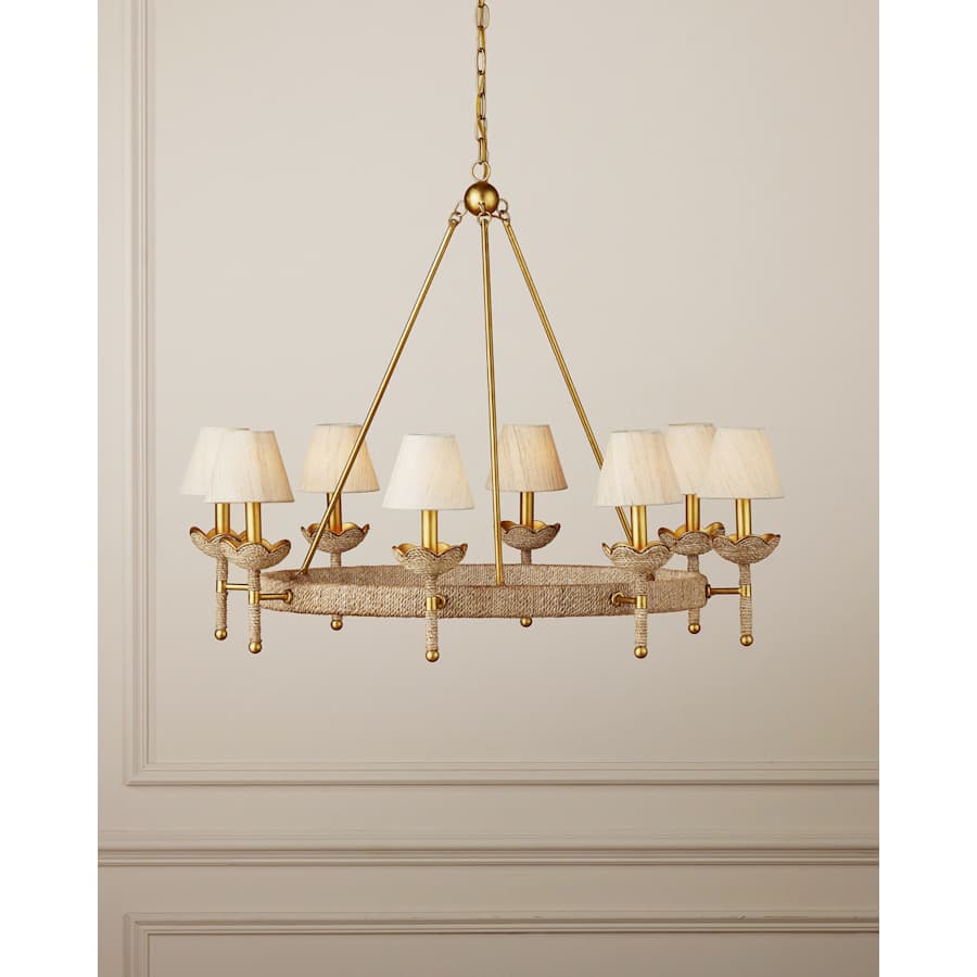 Currey and Company Vichy 8 Light 36" Wide Wrought Iron Ring Chandelier with Fabric Shade