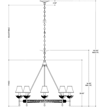 Currey and Company Vichy 8 Light 36" Wide Wrought Iron Ring Chandelier with Fabric Shade