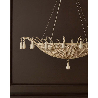 Currey and Company Korg 5 Light 42" Wide Beaded Wood Pendant