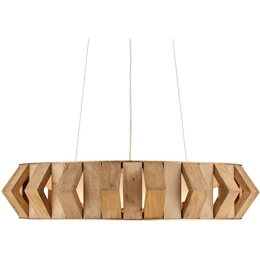 Currey and Company Plunge 30" Wide LED Wrought Iron Drum Chandelier with Wood Shade