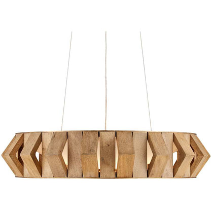 Currey and Company Plunge 30" Wide LED Wrought Iron Drum Chandelier with Wood Shade