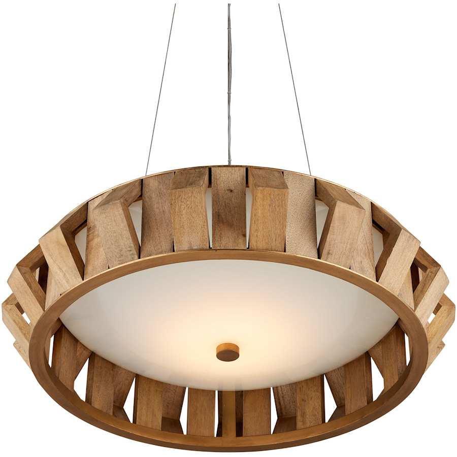Currey and Company Plunge 30" Wide LED Wrought Iron Drum Chandelier with Wood Shade