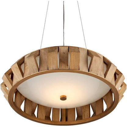 Currey and Company Plunge 30" Wide LED Wrought Iron Drum Chandelier with Wood Shade